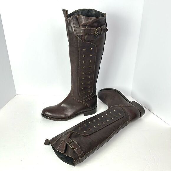 NWOB Montegranaro Area Forte Italy Brown Leather Studded Riding Boots EUR37 US 7 - Picture 1 of 15